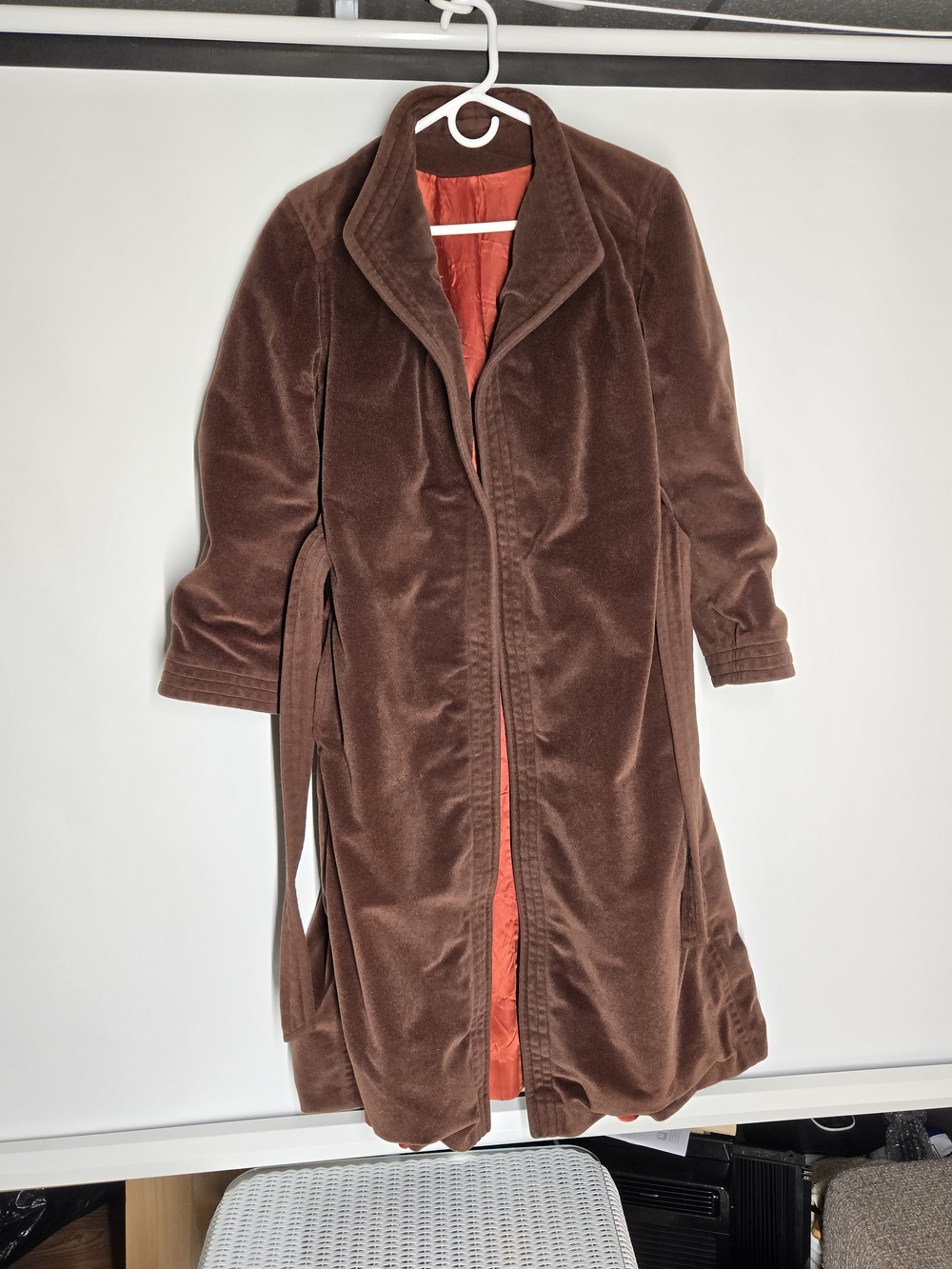 Vintage Lorendale Brown Cashmere Trench Coat with Contrasting Orange Lining